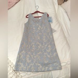 New Luli & Me Jaquard Girls Party Holiday Dress Silver and Blue